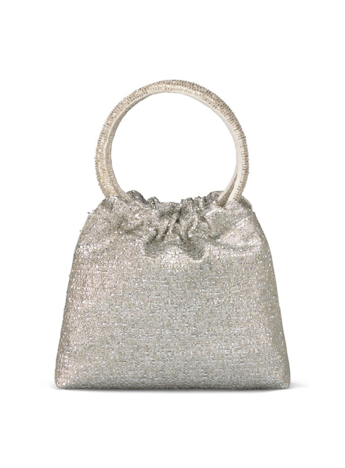 Bolso para invitada de rafia metalizada con asa...