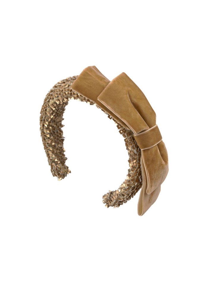 Diadema para invitada de lentejuelas y con lazo de terciopelo