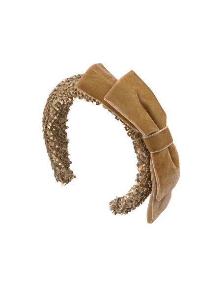 Diadema para invitada de lentejuelas y con lazo de terciopelo