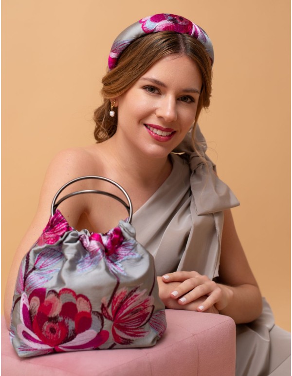 Diadema de invitada de seda con estampado floral 2