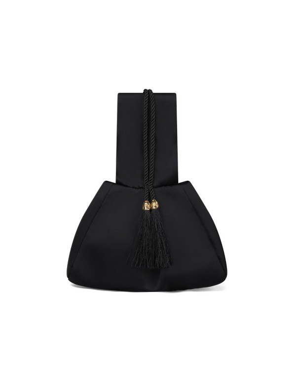 Bolso de fiesta en tafetán negro con detalle dorado