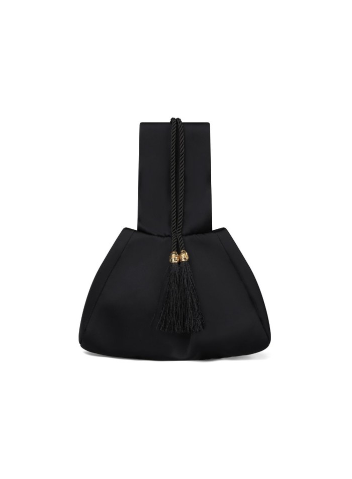 Bolso de fiesta en tafetán negro con detalle dorado
