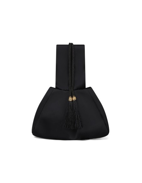 Bolso de fiesta en tafetán negro con detalle dorado
