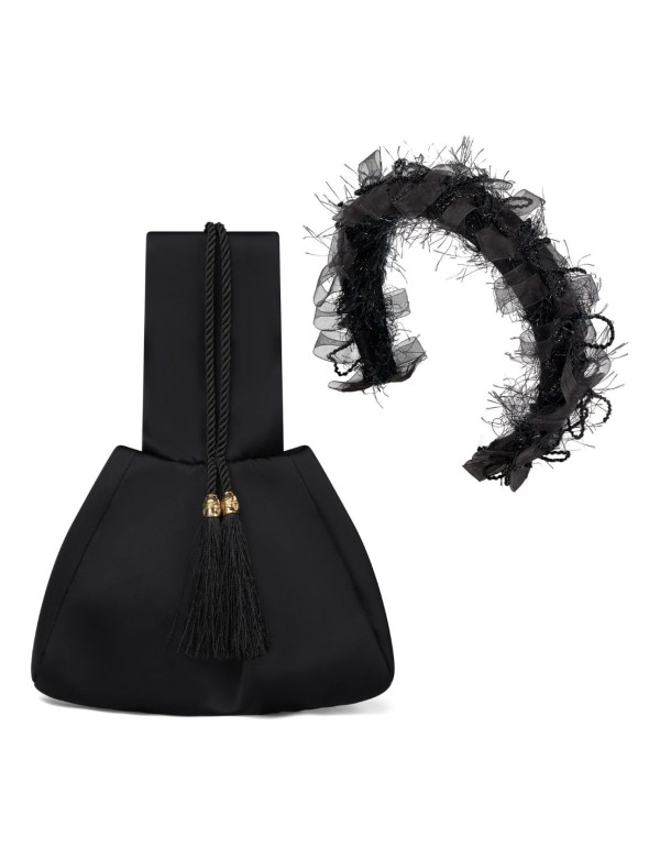 Bolso de fiesta en tafetán negro con detalle dorado 2