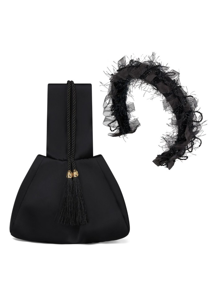 Bolso de fiesta en tafetán negro con detalle...