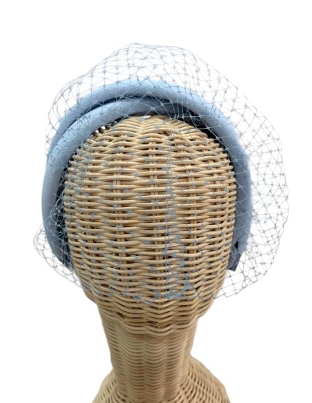 Light blue double guest headband with lattice veil