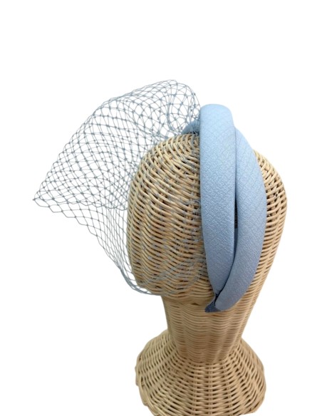Light blue double guest headband with lattice veil