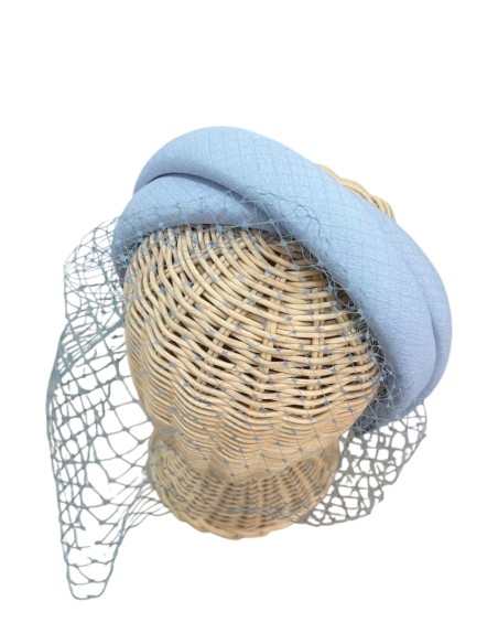Light blue double guest headband with lattice veil