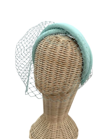 Water green double guest headband with lattice veil