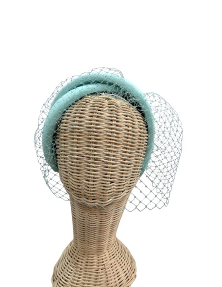 Water green double guest headband with lattice veil