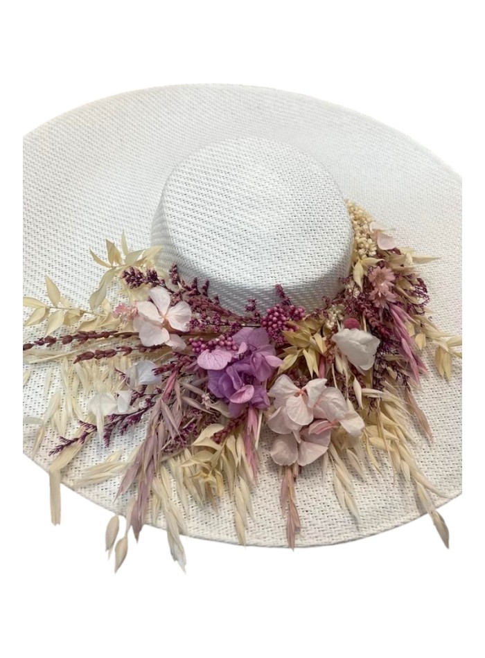 Ecru color guest pamela with floral embellishment