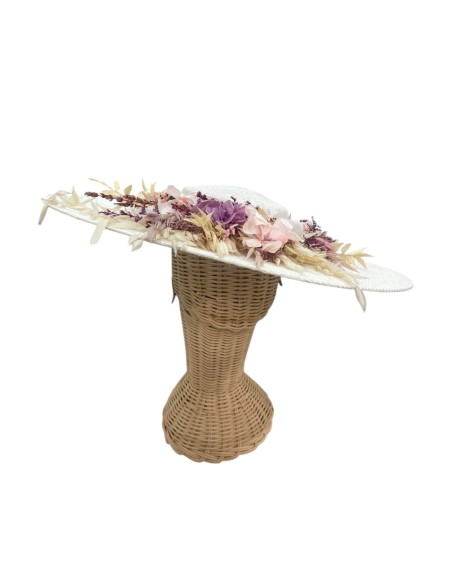 Ecru color guest pamela with floral embellishment