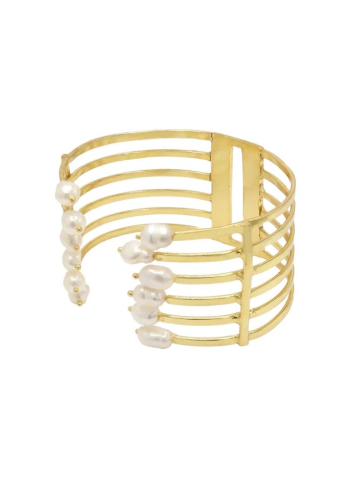 Large bracelet doré avec perles