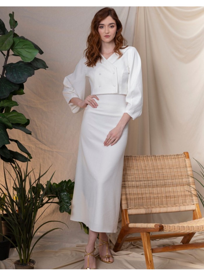 Raw evasé midi party skirt