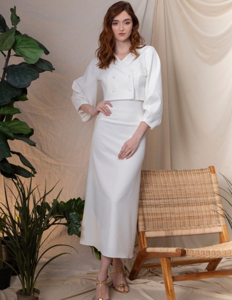 Raw evasé midi party skirt