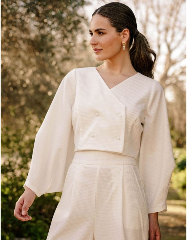 Veste courte à double boutonnage avec boutons et manches...