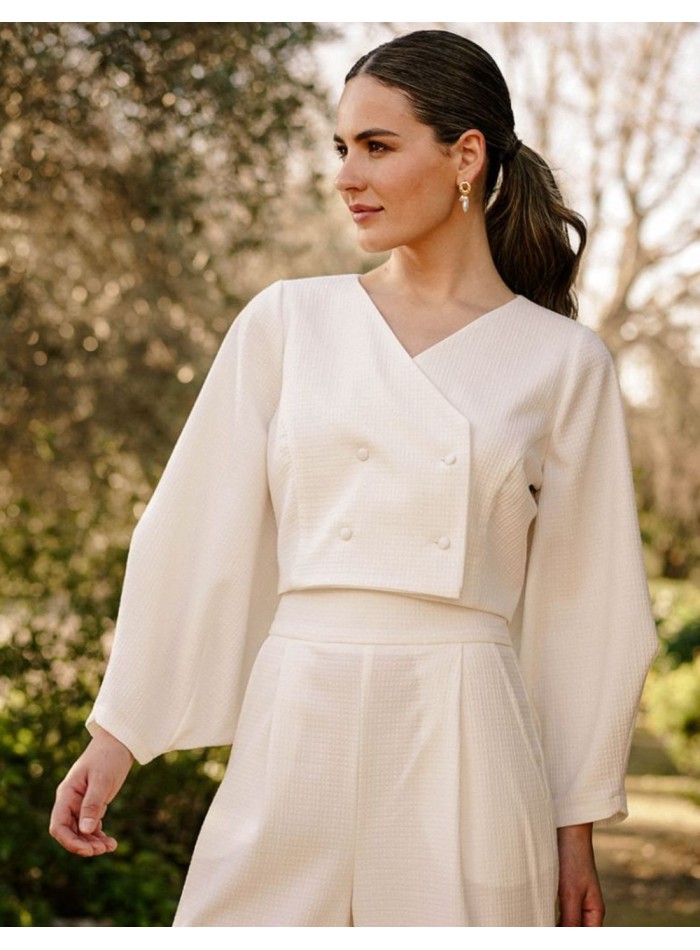 Short double-breasted jacket with buttons and...