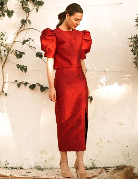 Floral brocade midi skirt for guests