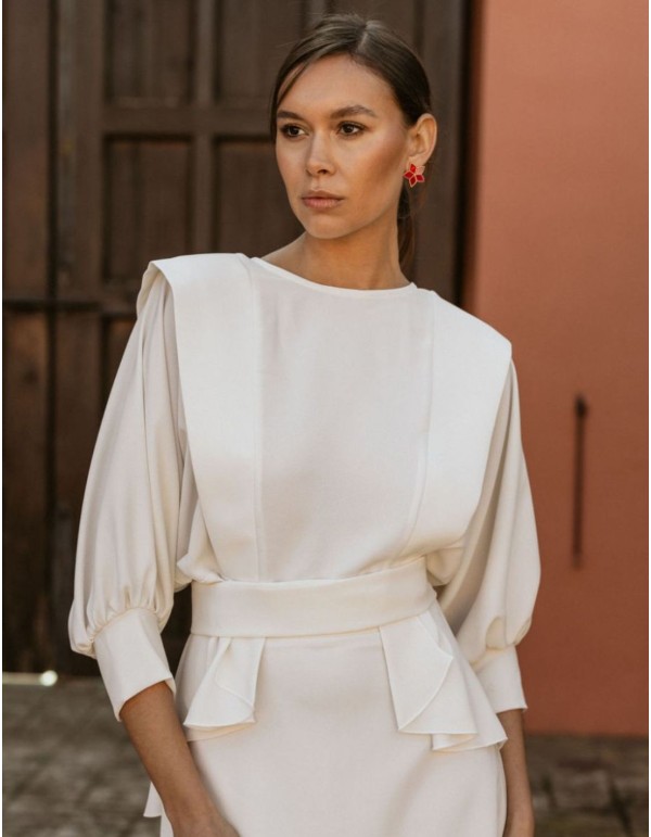 White French sleeve blouse with peplum belt