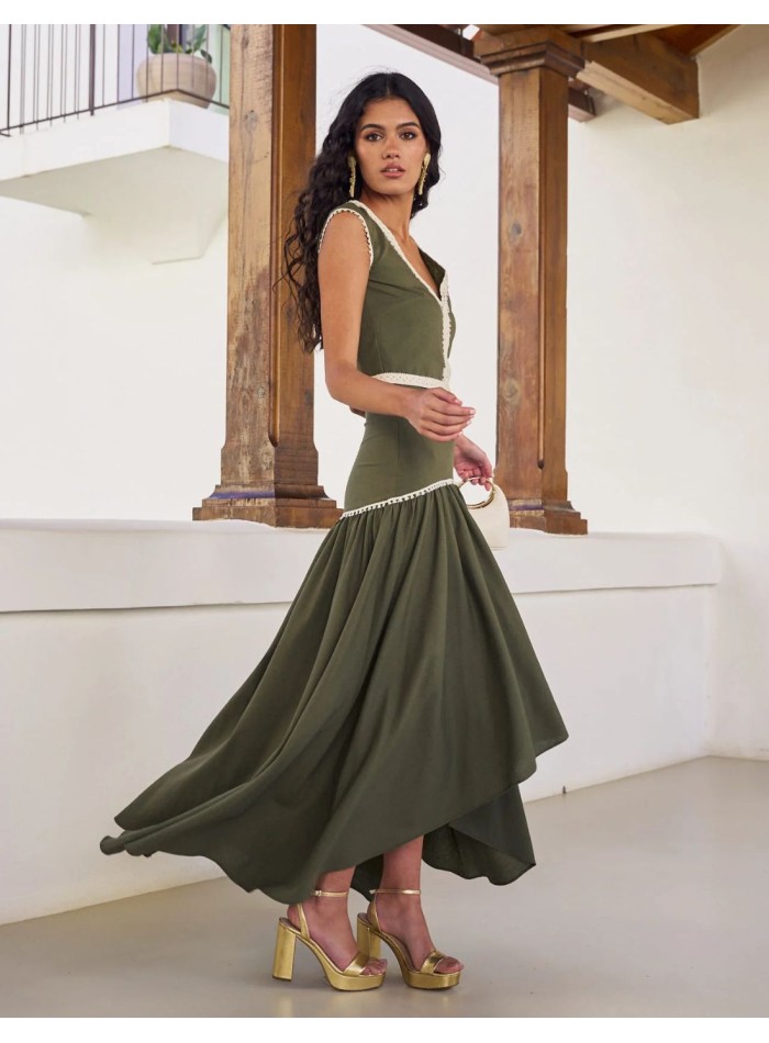 Jupe midi asymétrique en lin avec ruban beige