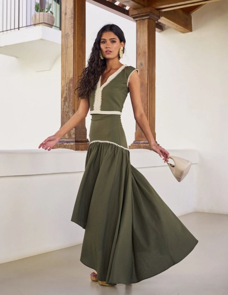 Jupe midi asymétrique en lin avec ruban beige