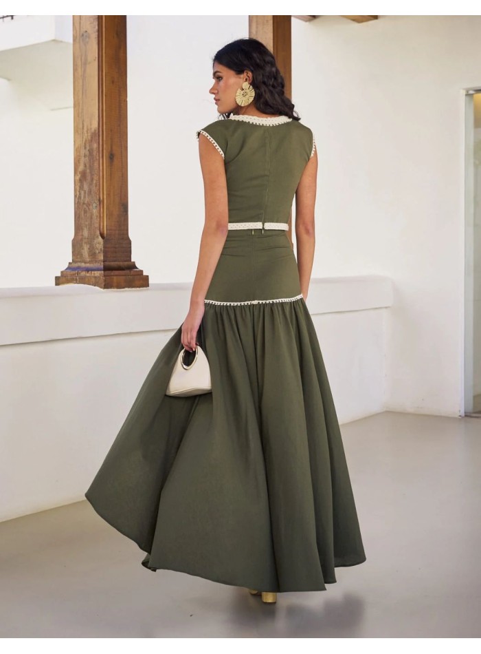 Jupe midi asymétrique en lin avec ruban beige