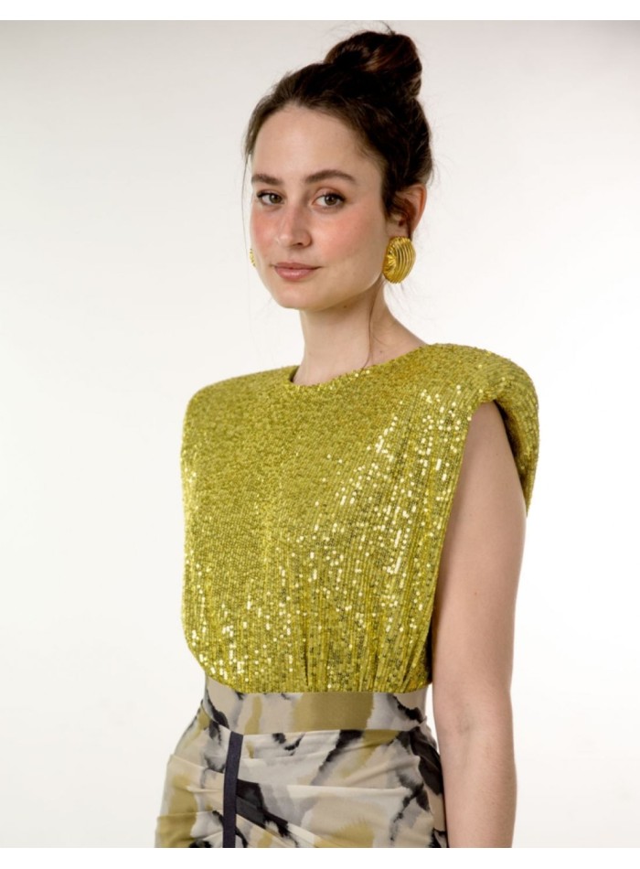 Top de fête à paillettes vert olive avec...