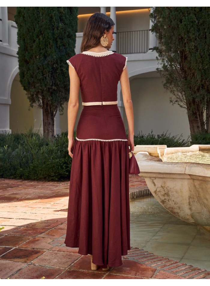 Asymmetrical linen midi guest skirt with ribbon...