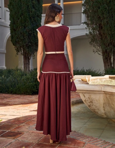 Asymmetrical linen midi guest skirt with ribbon decoration