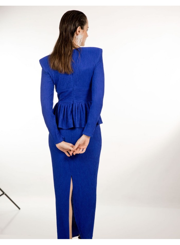 Klein blue midi dress with peplum neckline and...
