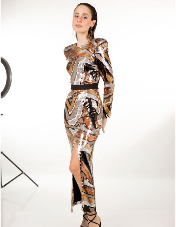 Midi party dress in multicolor copper sequins 2