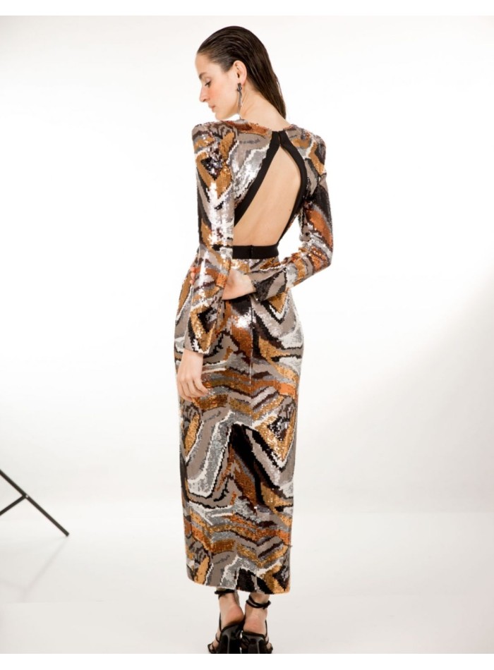 Vestido midi de fiesta cobre con lentejuelas para nochevieja