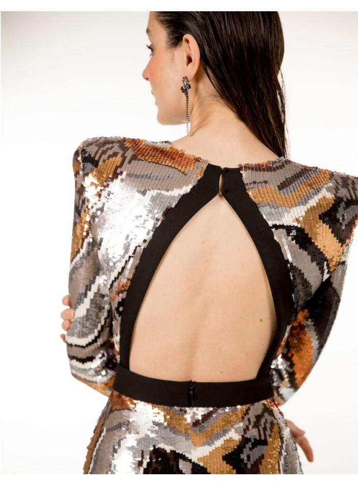 Robe de soirée midi à paillettes cuivrées...
