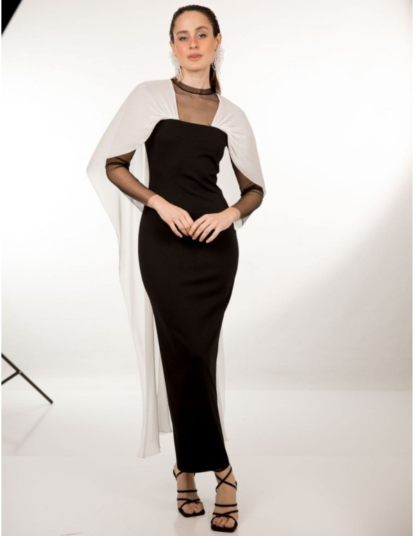 Robe midi noire et blanche avec bretelles spaghetti en...