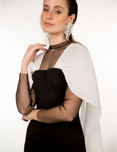 Vestido midi blanco y negro con tirantes de gasa para ocasiones especiales