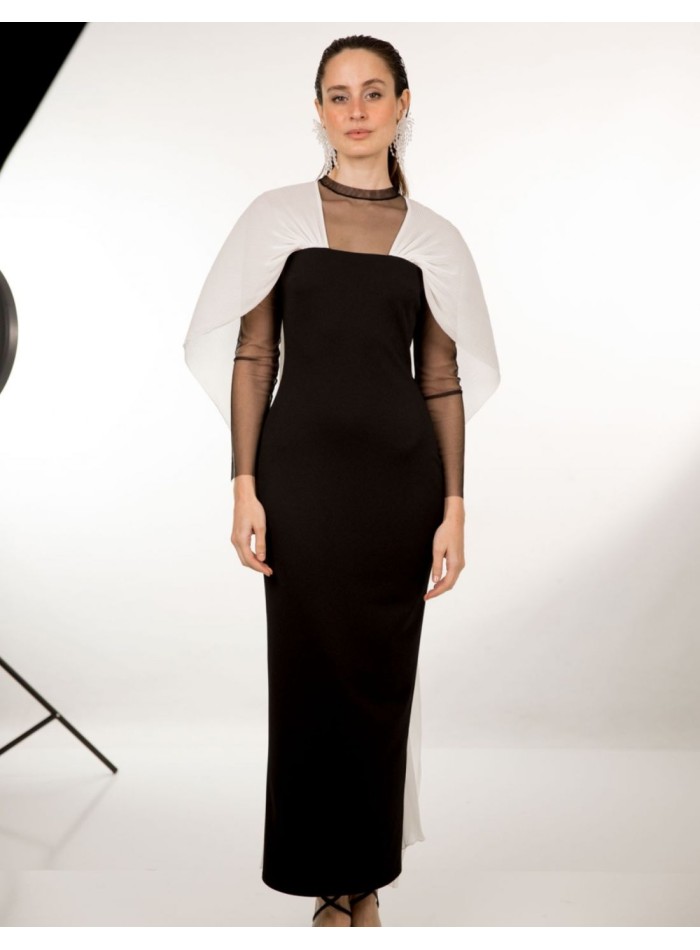 Black and white midi dress with chiffon...