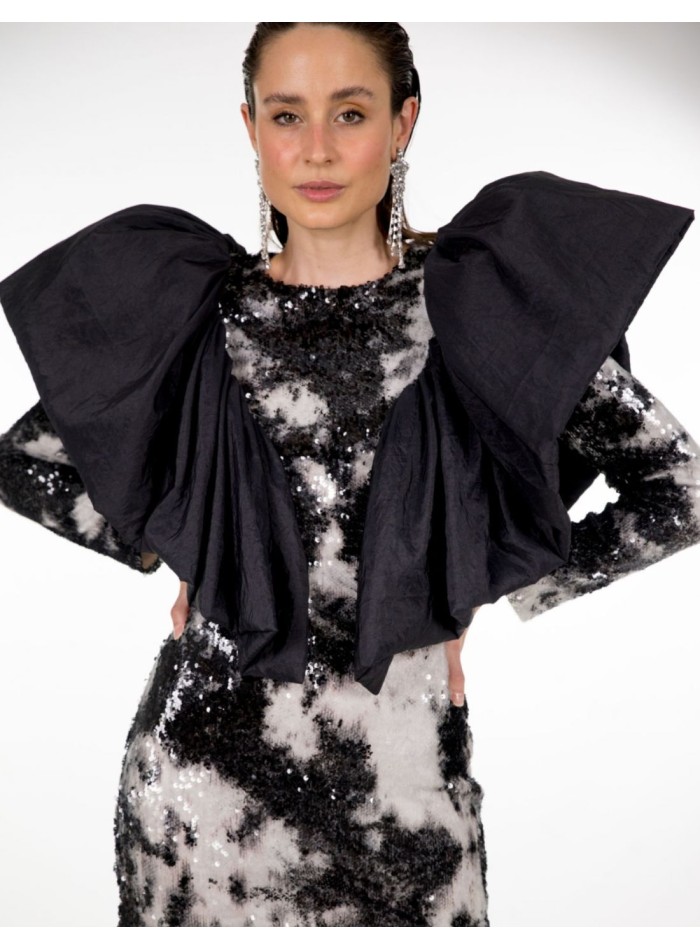 Vestido mini de lentejuelas con estampado blanco y negro para fiestas