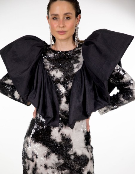 Vestido mini de lentejuelas con estampado blanco y negro para fiestas