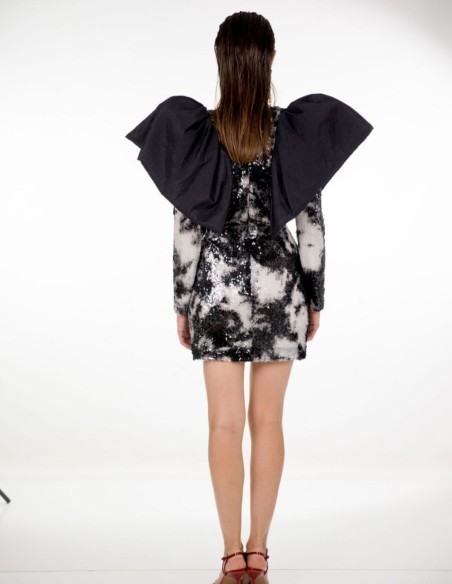 Mini robe à paillettes avec imprimé noir et blanc