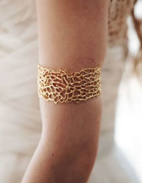 Wide gold plated bracelet with branch design