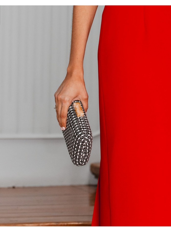 Party bag with raffia effect and stone detail