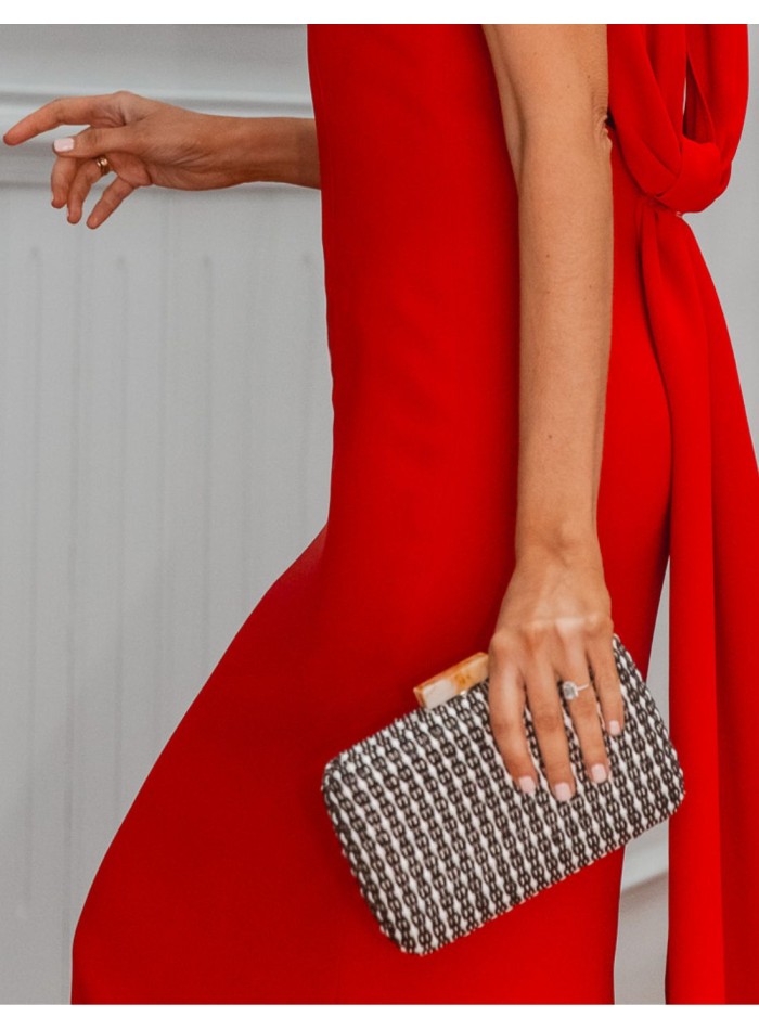 Party bag with raffia effect and stone detail