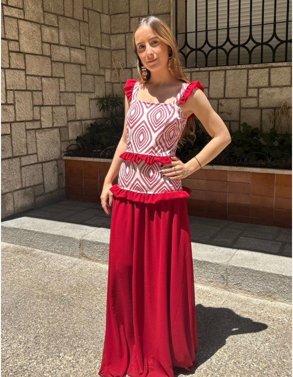 Robe longue imprimée avec volants en mousseline de soie 2