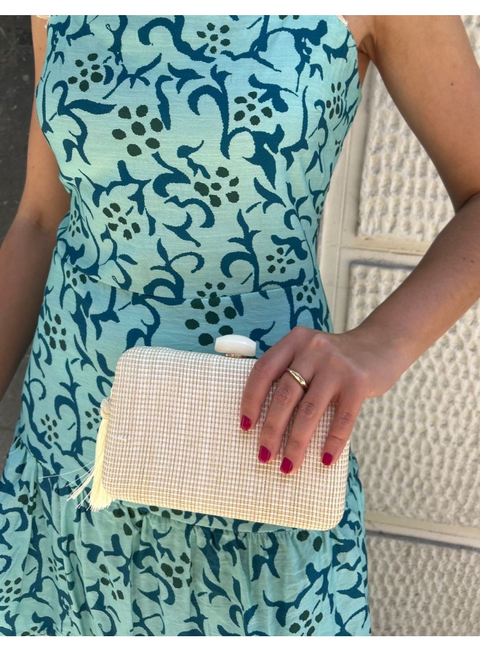 Handcrafted raffia party bag with tassel