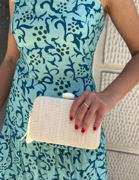 Bolso de fiesta de rafia con borla artesanal