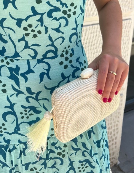 Handcrafted raffia party bag with tassel