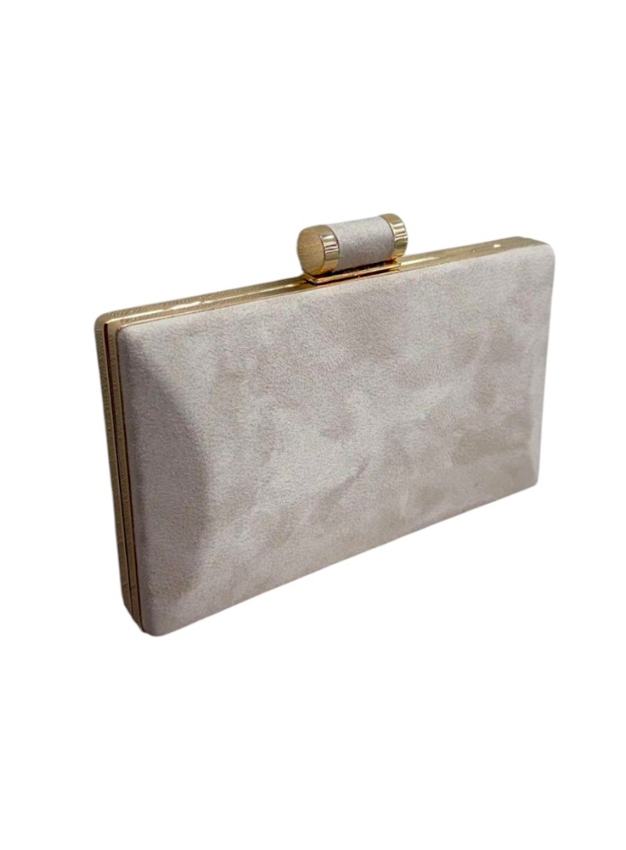 Nude rectangular suede party handbag