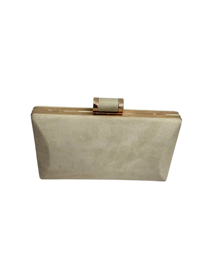 Bolso de fiesta beige de antelina rectangular para eventos