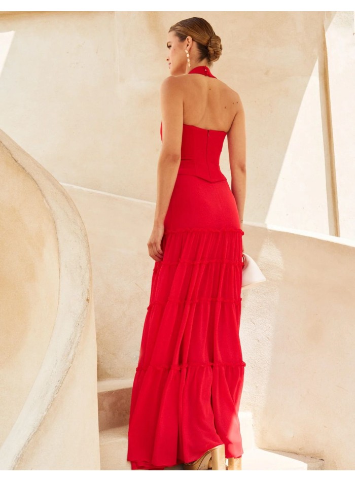 Top de fête en crêpe rouge