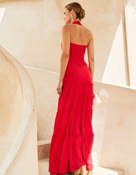 Top de fiesta en crepé rojo